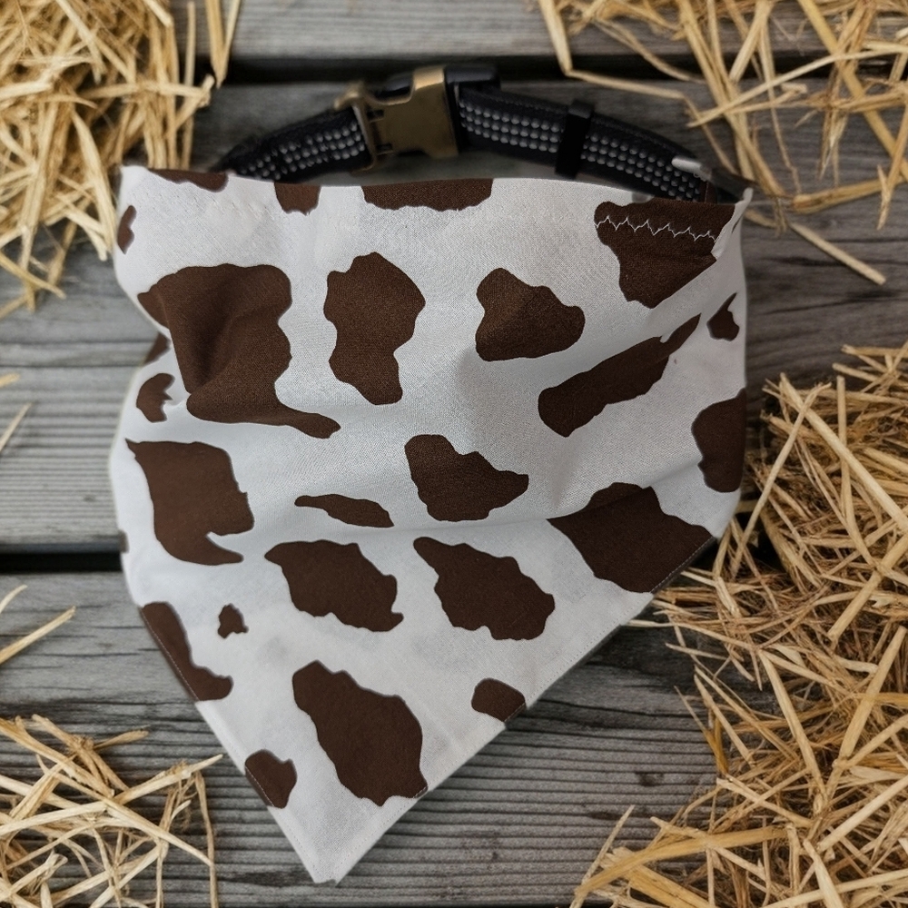 Brown and White Cow Print Dog Bandana